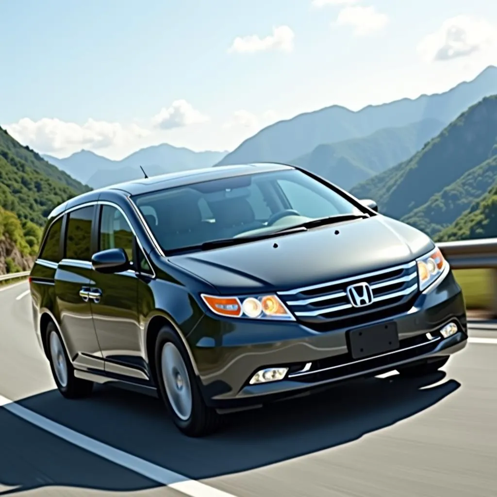 2011 Honda Odyssey Touring driving on a scenic road in Japan