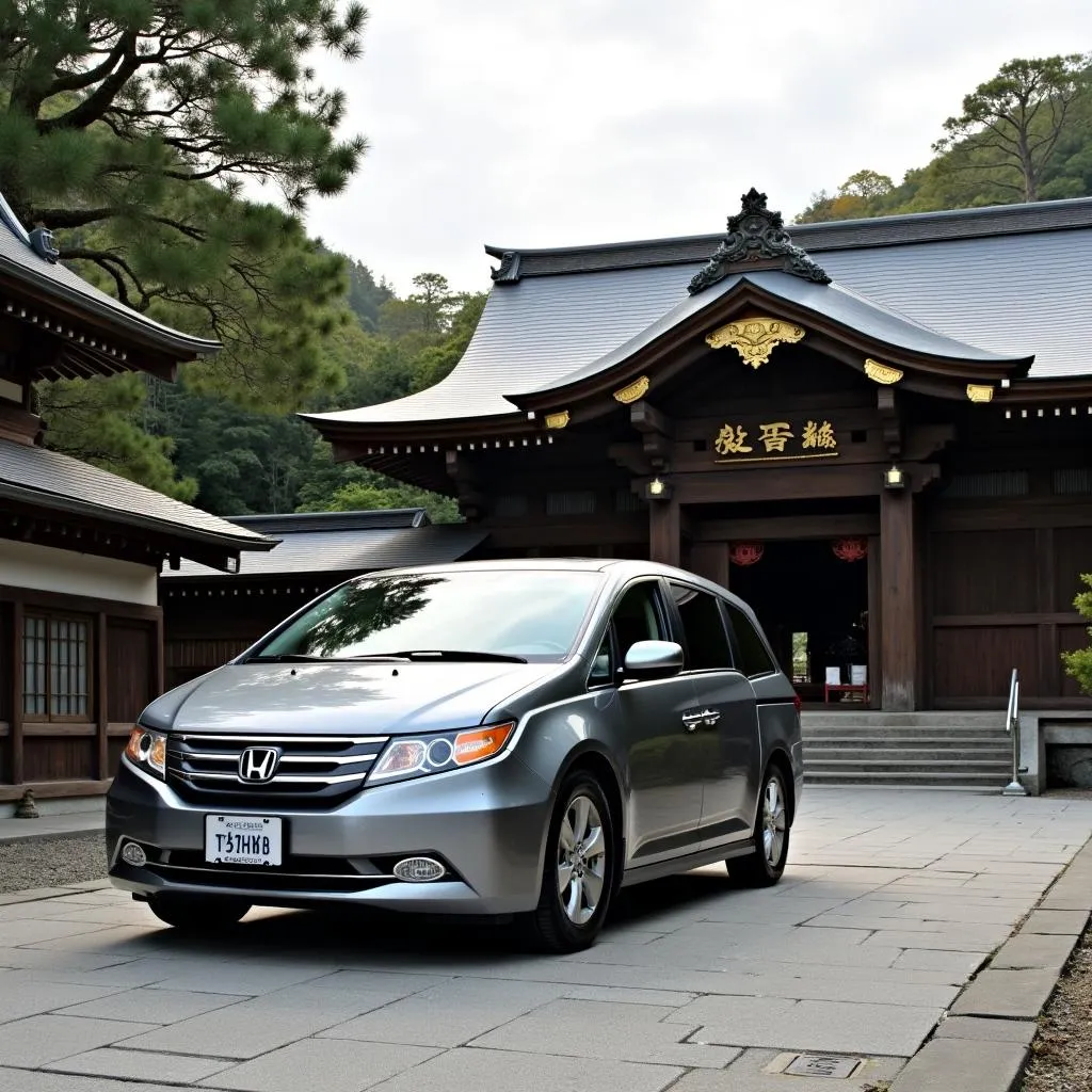 2011 Honda Odyssey Touring parked near a serene Japanese temple