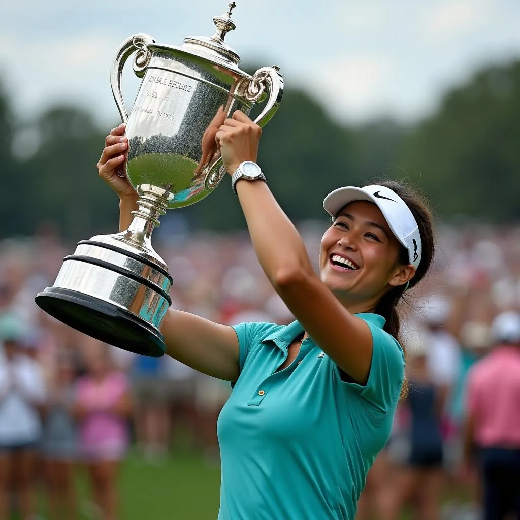 LPGA Tour champion holding trophy