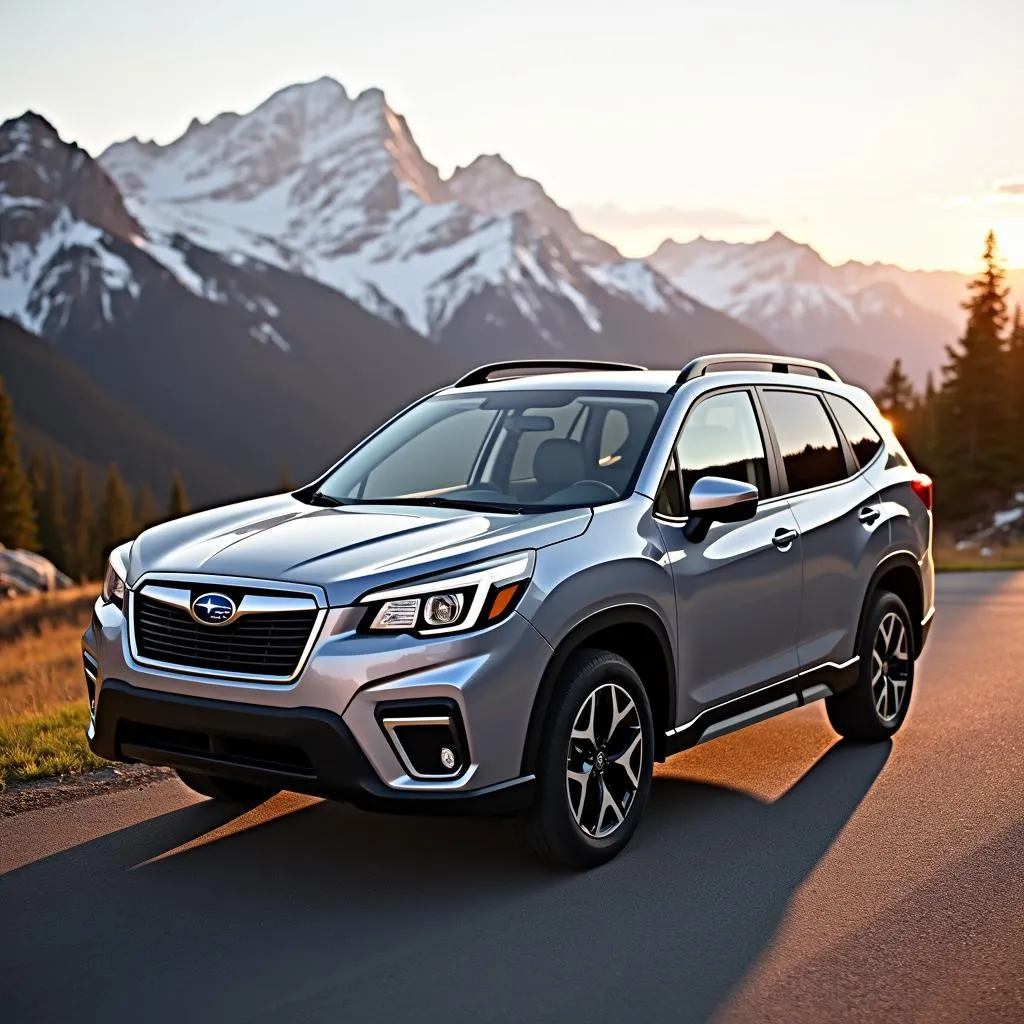 2019 Subaru Forester Touring parked amidst the Canadian Rockies