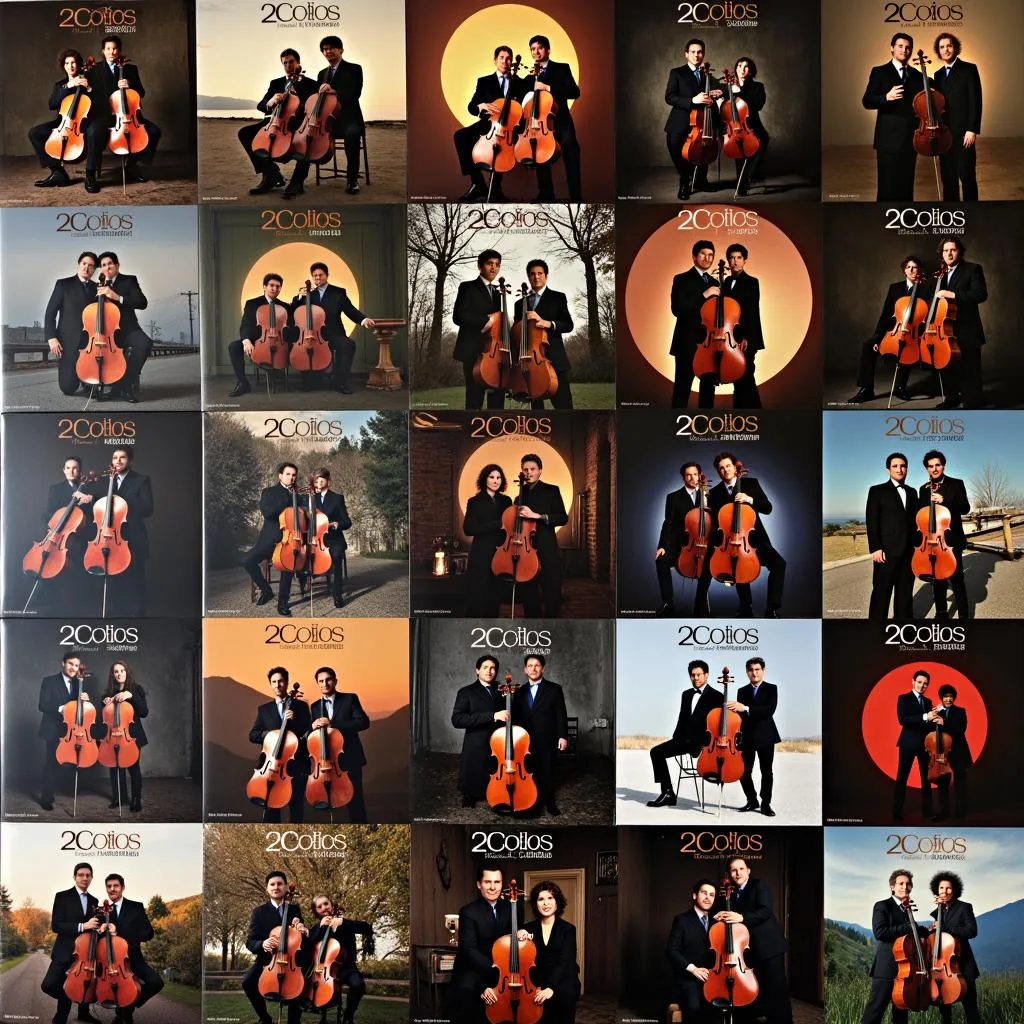 A collection of 2Cellos album covers showcasing their diverse discography