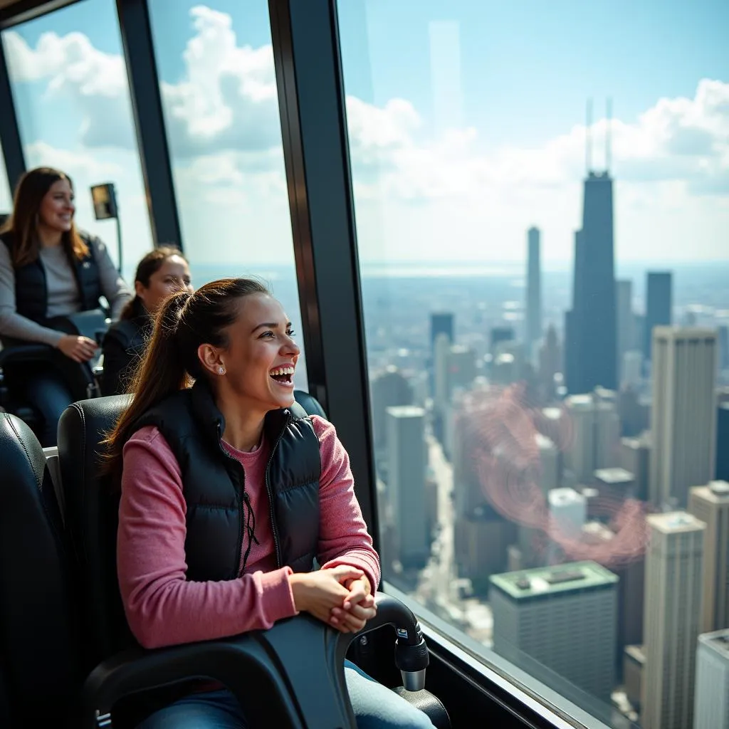 Visitors experiencing the TILT at 360 Chicago