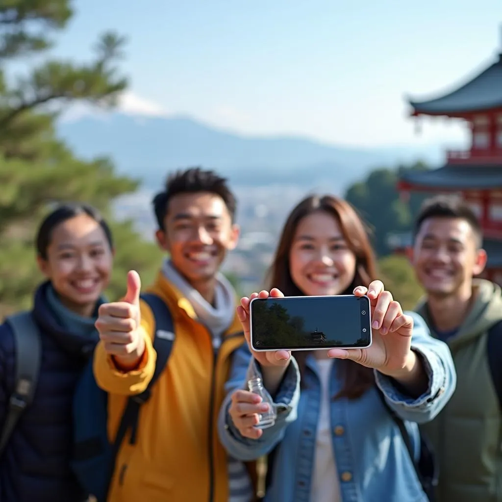 Tourists using a 5 GHz wireless tour device in Japan