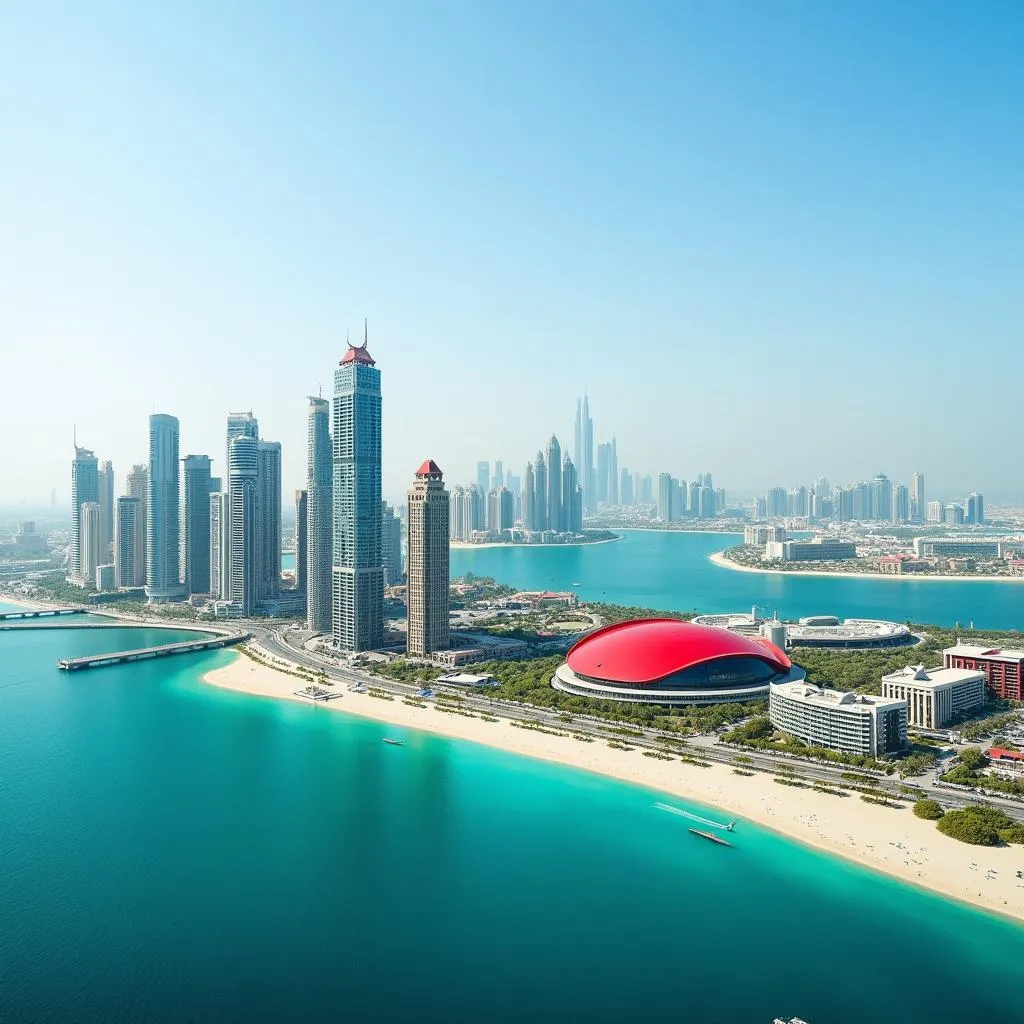 Abu Dhabi cityscape with Ferrari World in the distance