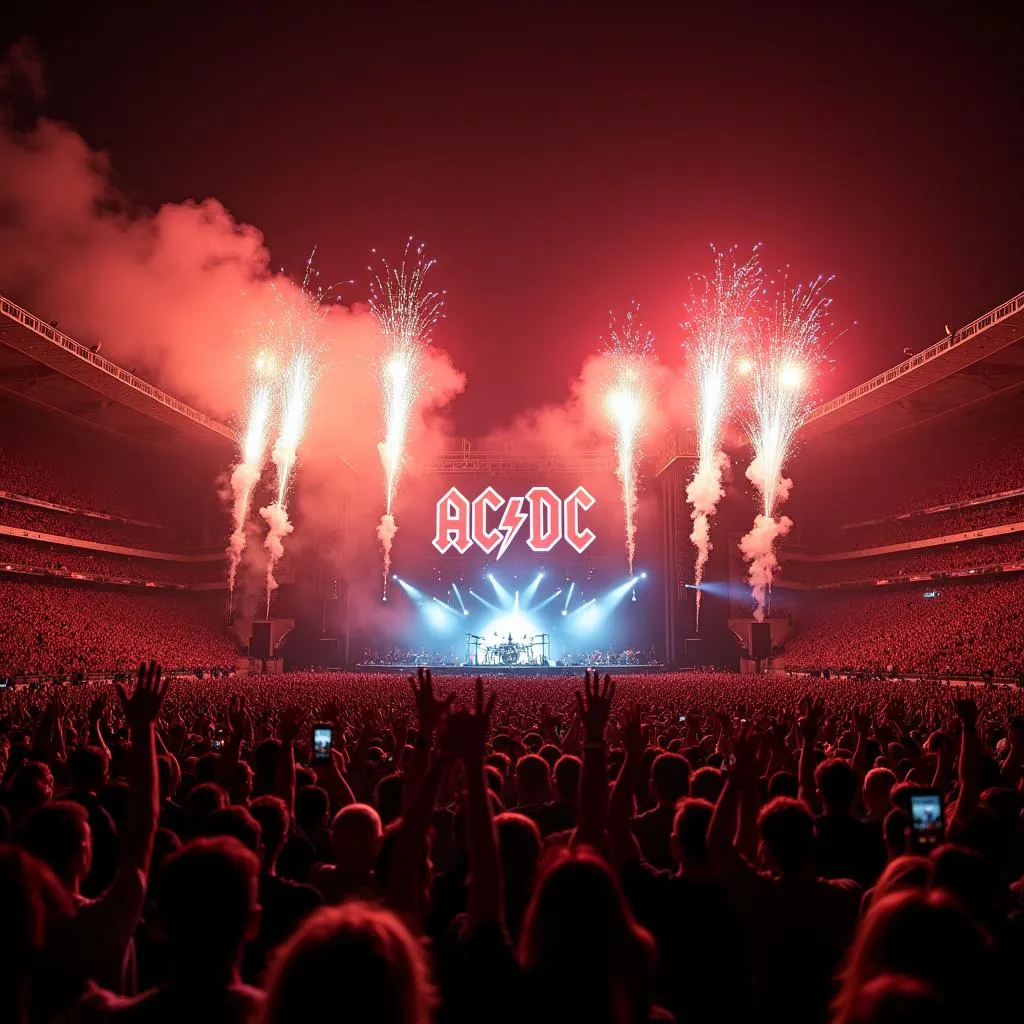 AC/DC performing at a massive European stadium concert