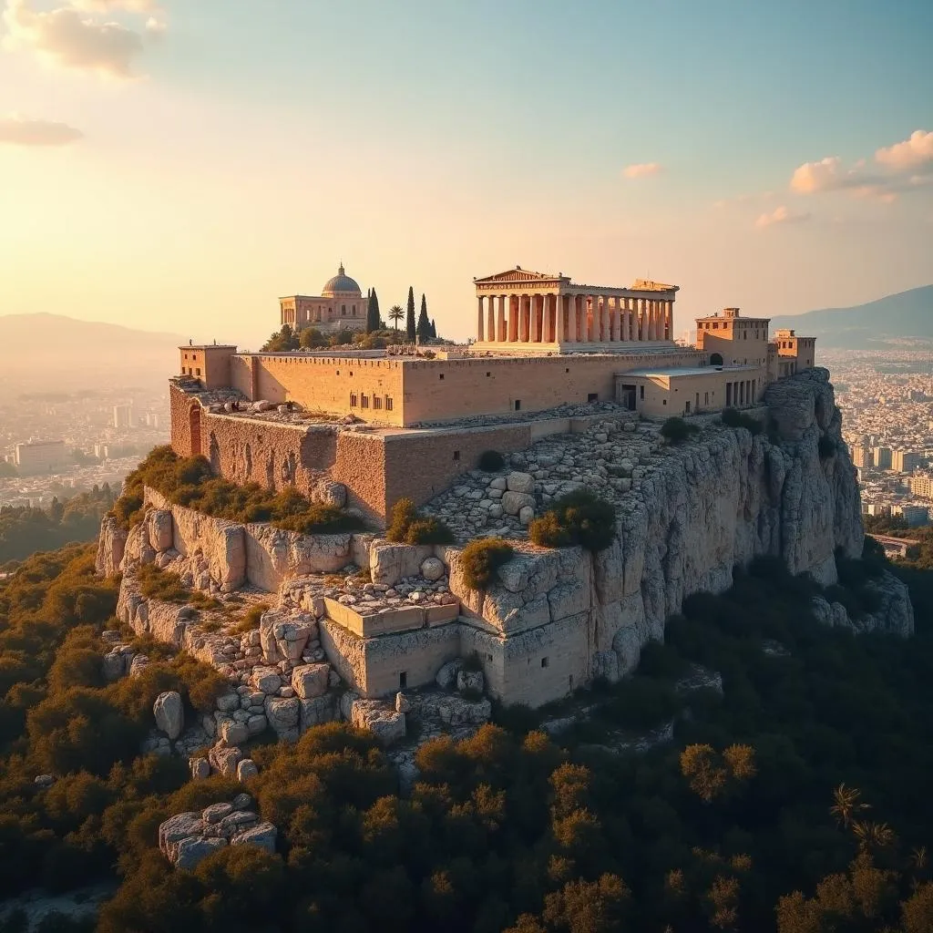 The Acropolis standing tall in Athens, Greece