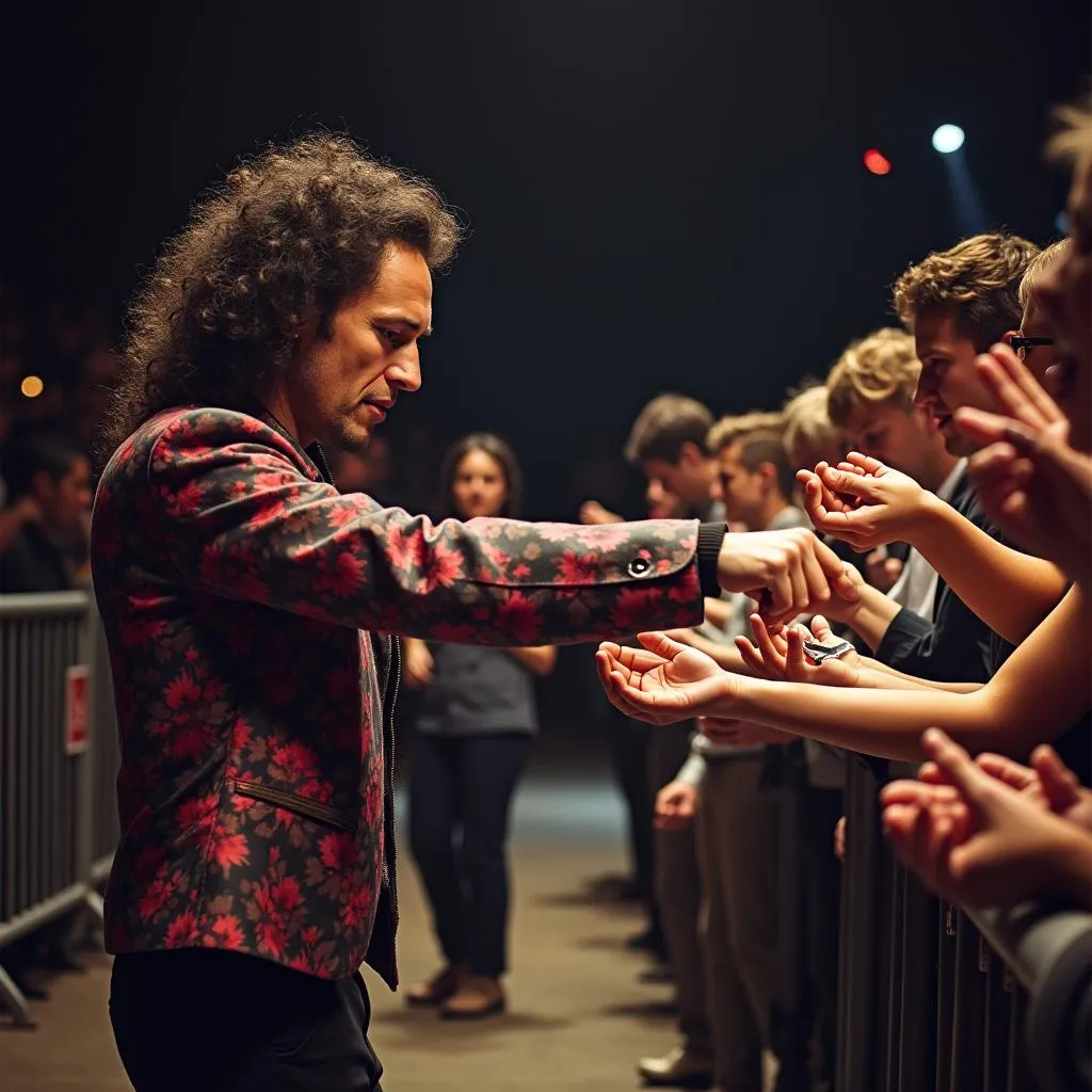 Adam Ant interacting with fans during the Friend or Foe tour