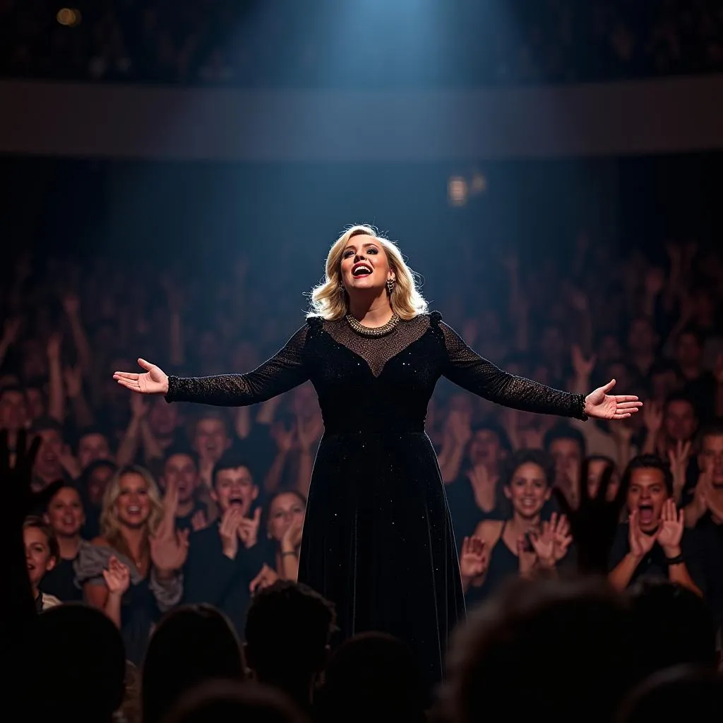 Adele acknowledging the thunderous applause after a breathtaking performance.