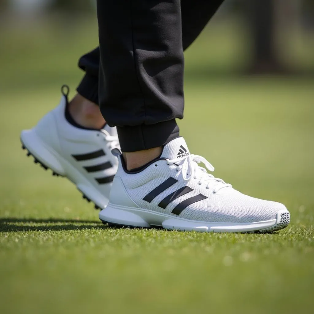 Adidas Tour 360 Knit golf shoes on feet