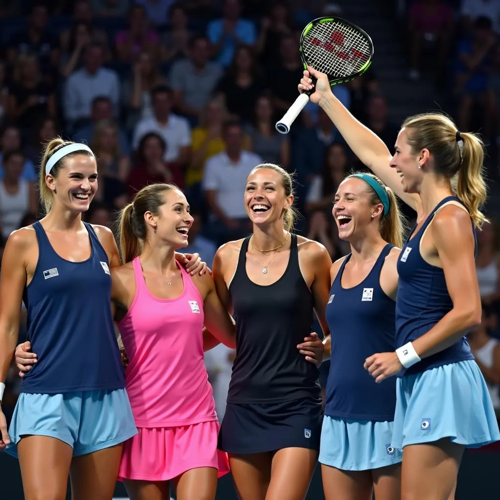 Agnieszka Radwanska celebrating her WTA Finals victory with her team