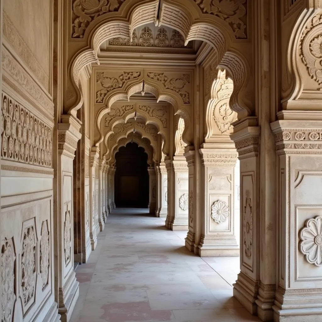 Intricate carvings at Agra Fort