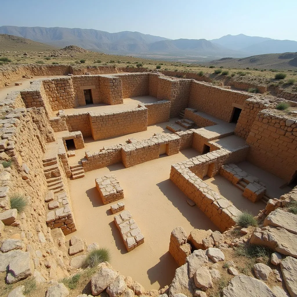 Ruins of ancient Minoan city at Akrotiri archaeological site