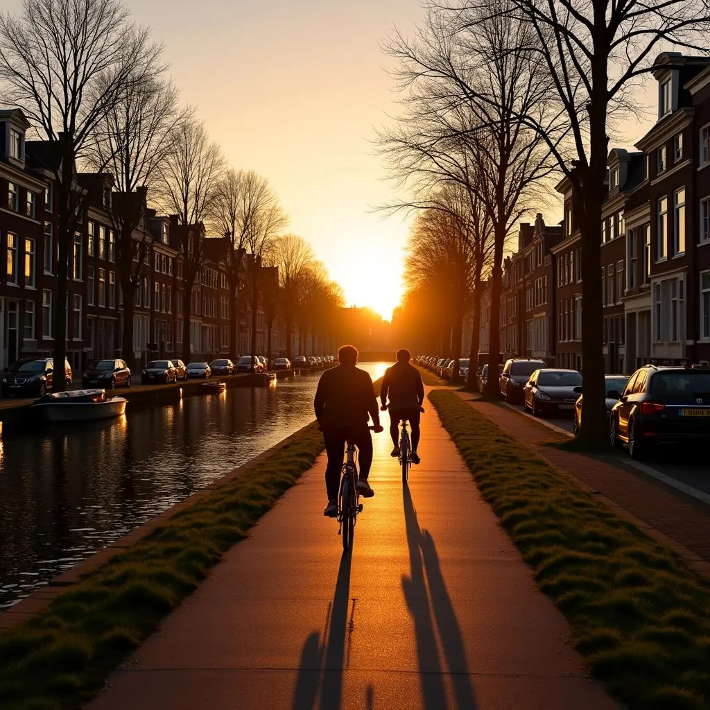 Amsterdam Bike Path at Sunset