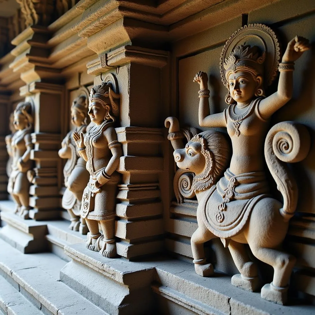 Ancient carvings and sculptures adorning the Ahobilam temple