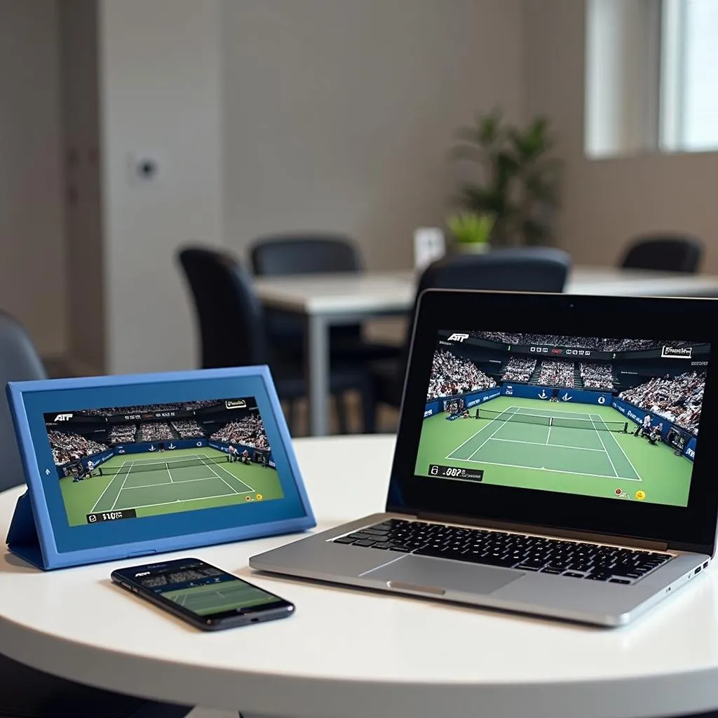 Various devices displaying a live stream of an ATP Tour match.