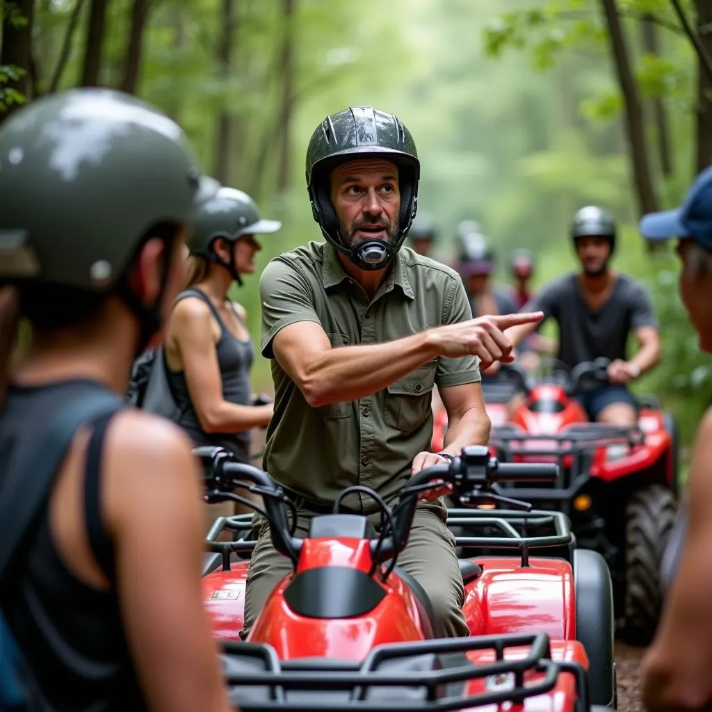 Tour guide explaining safety procedures before an ATV tour