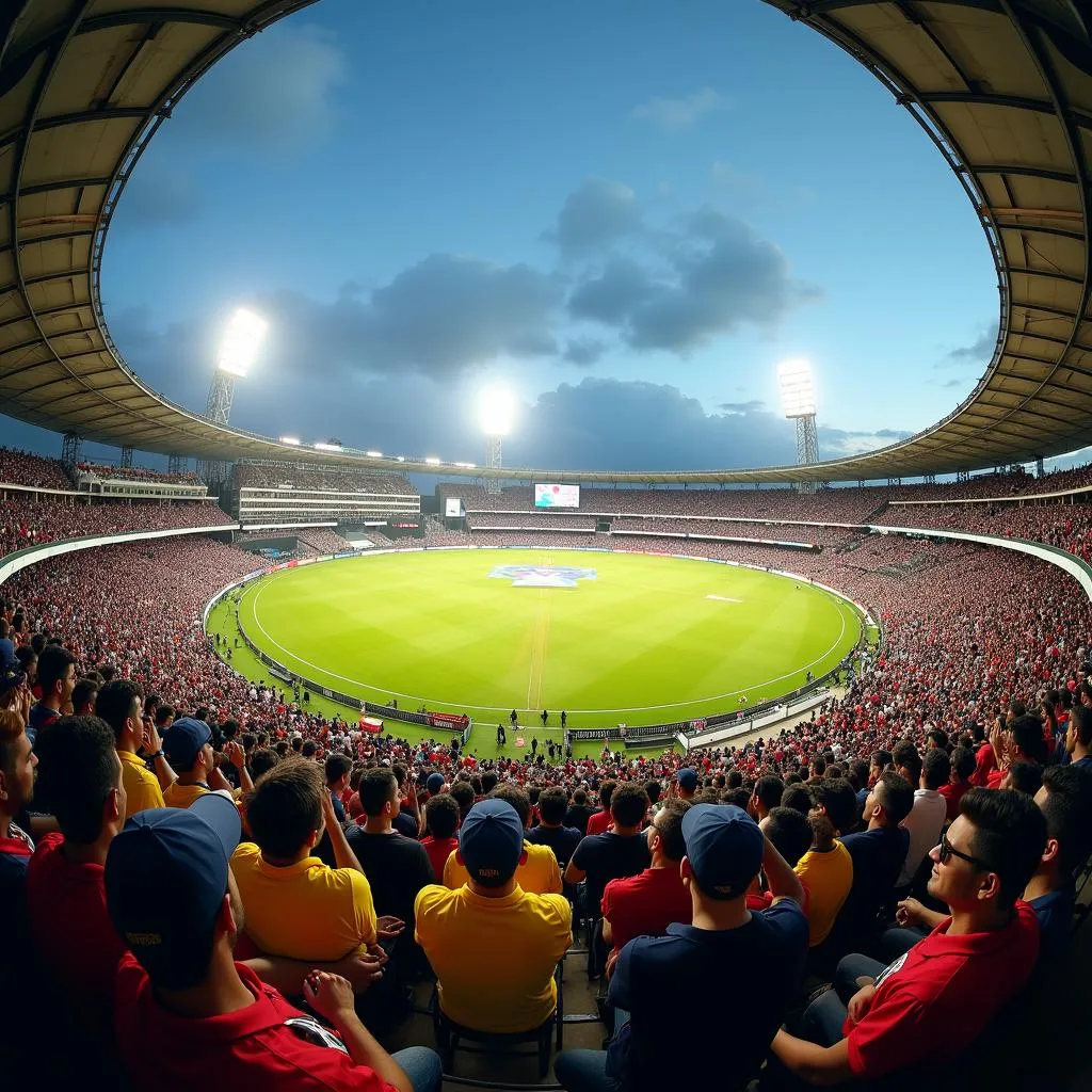 Australia vs. India Cricket Match in a Packed Stadium