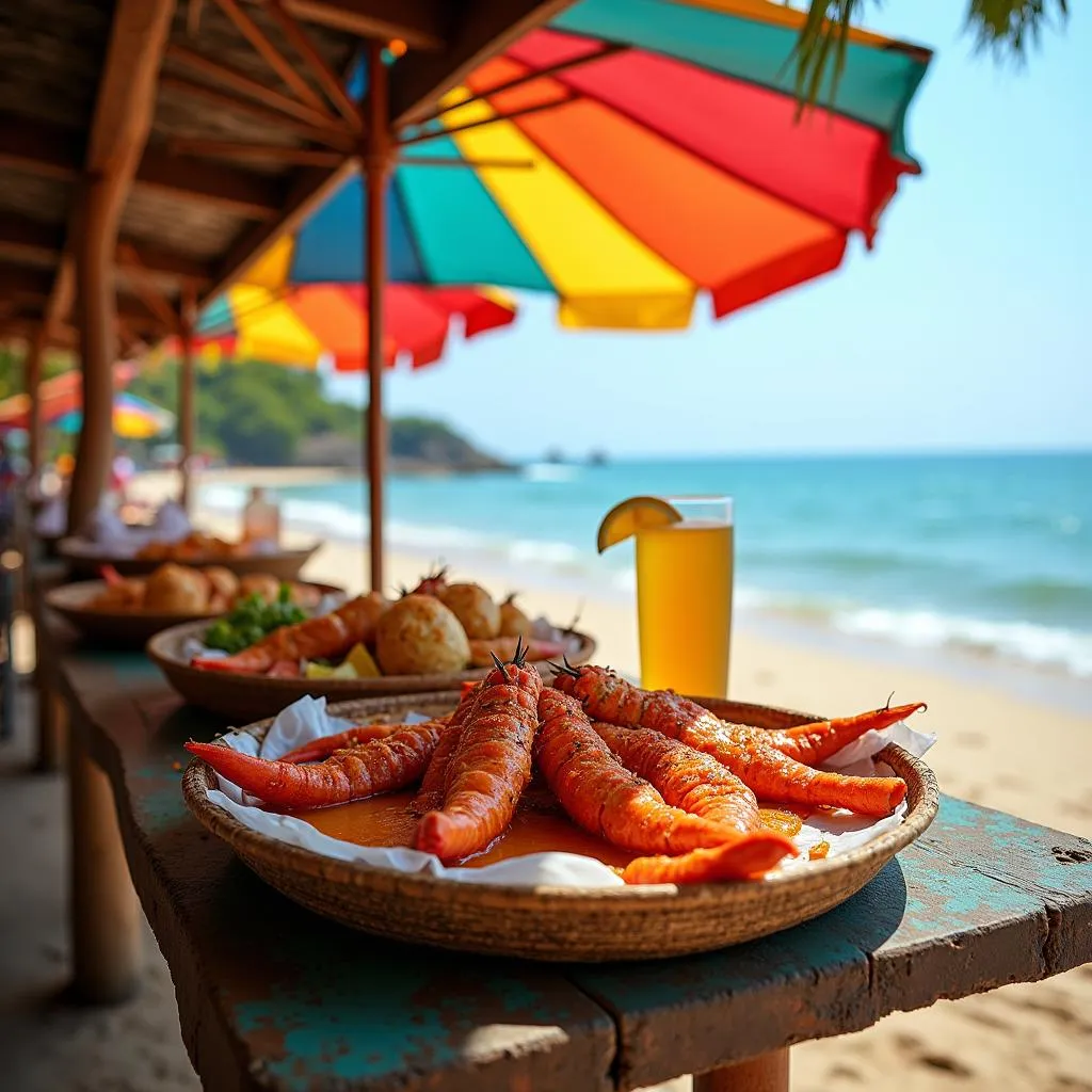 Enjoying Goan seafood with a view at a beach shack