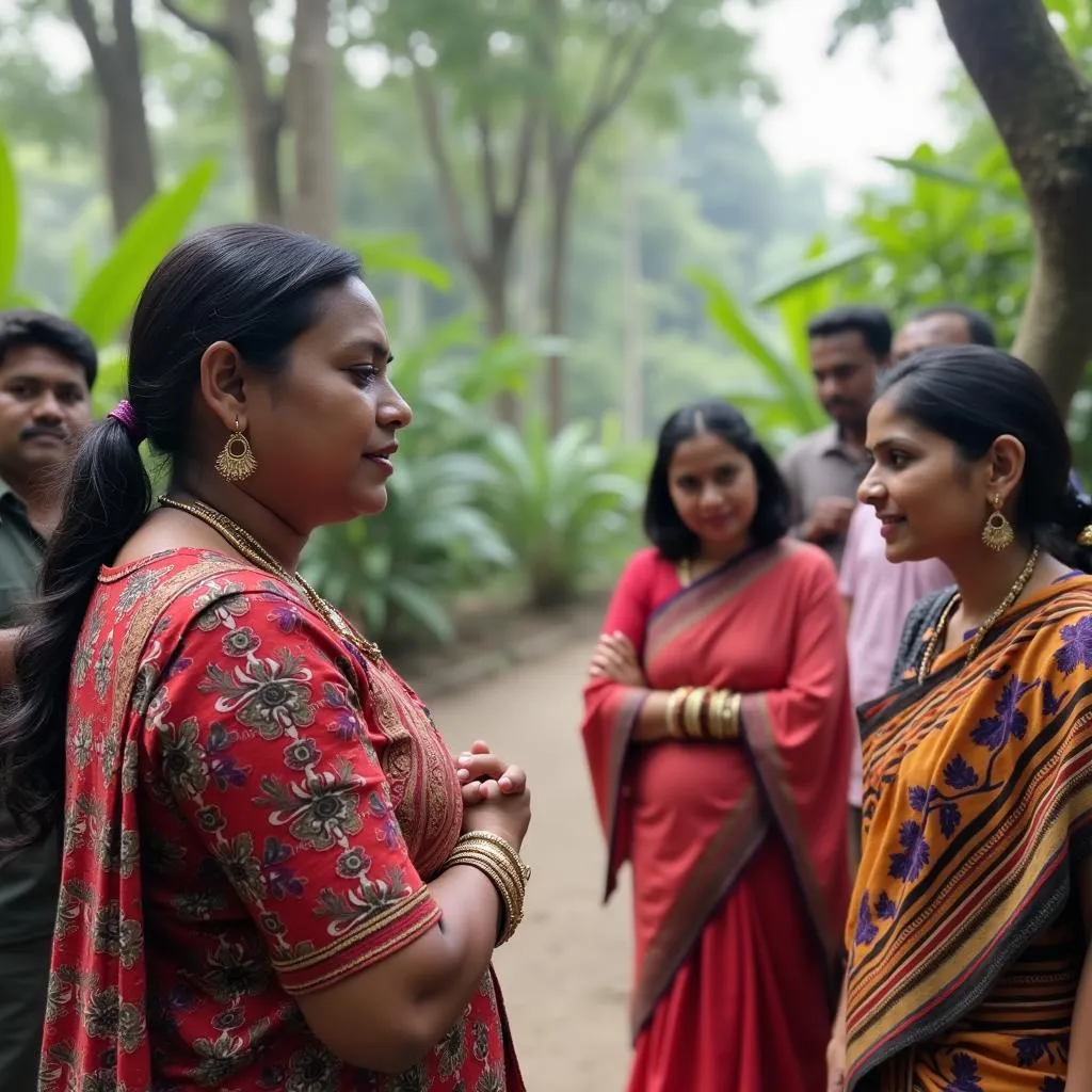 Tour guide explaining local customs to a group of tourists in Bangladesh