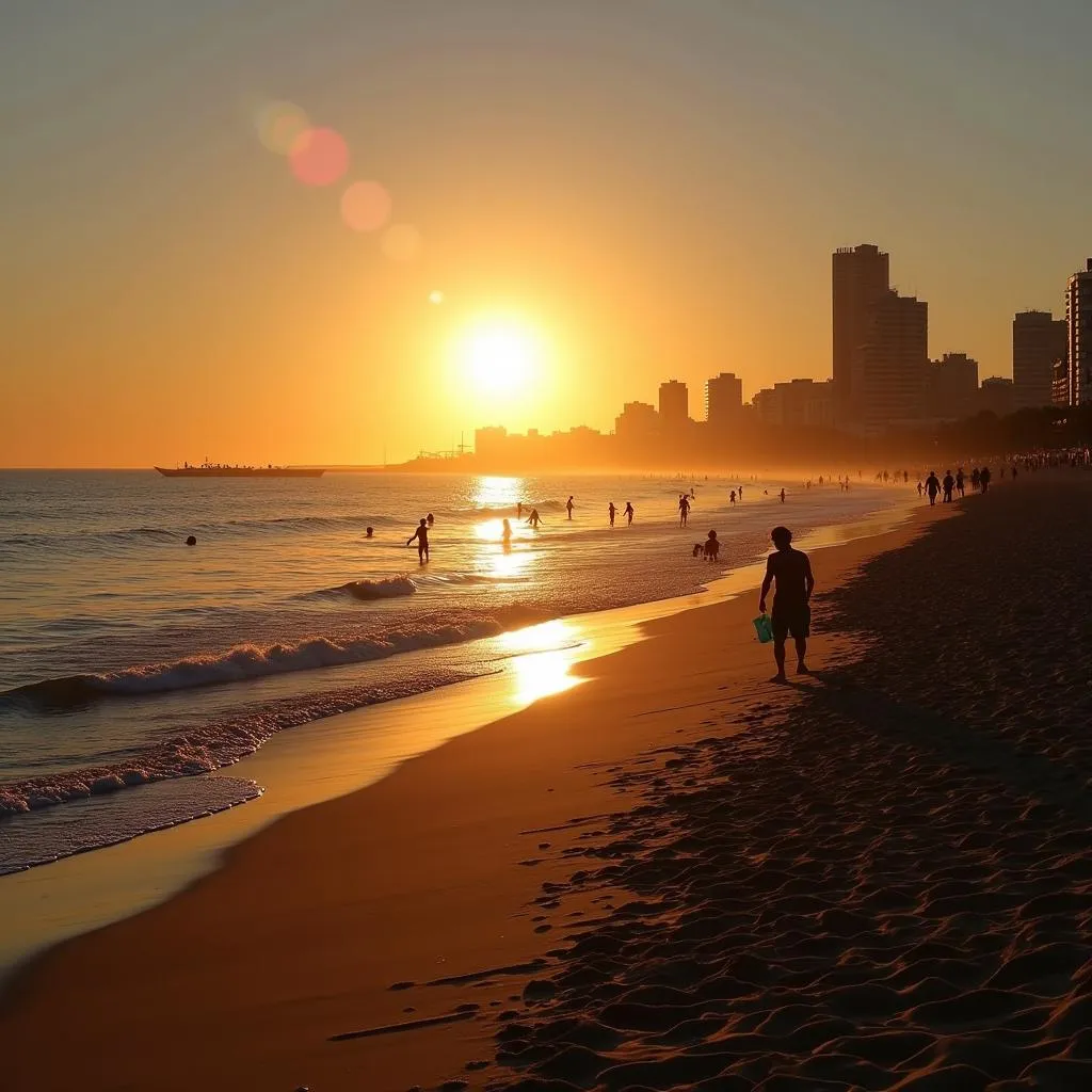 Sunset over Barceloneta Beach