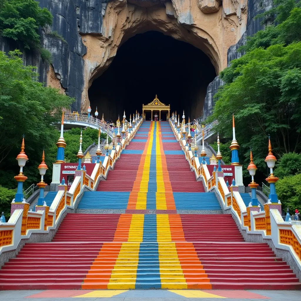 Batu Caves entrance with colorful stairs