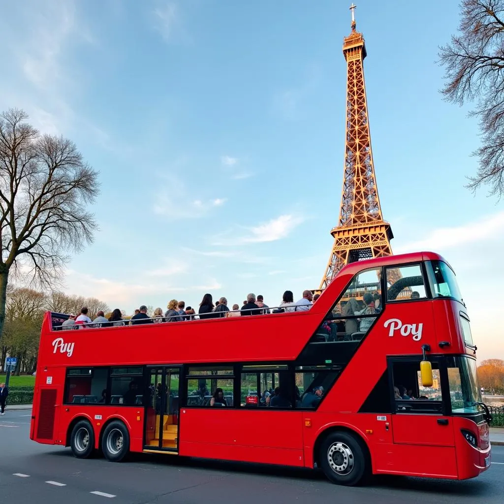 Double-decker bus with Eiffel Tower in background