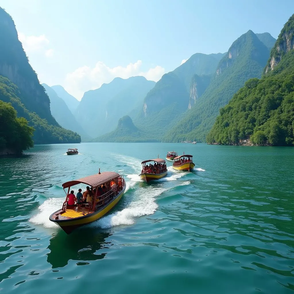 Tourists enjoy boating on Saputara Lake