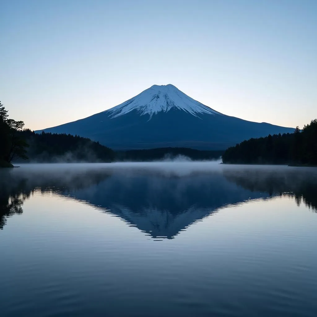 Mount Fuji's Reflection in Serene Lake