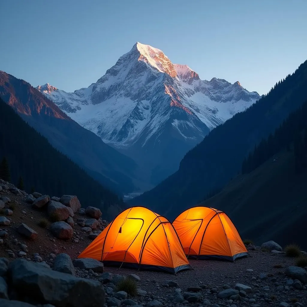 Scenic campsite with a breathtaking view of Kinner Kailash