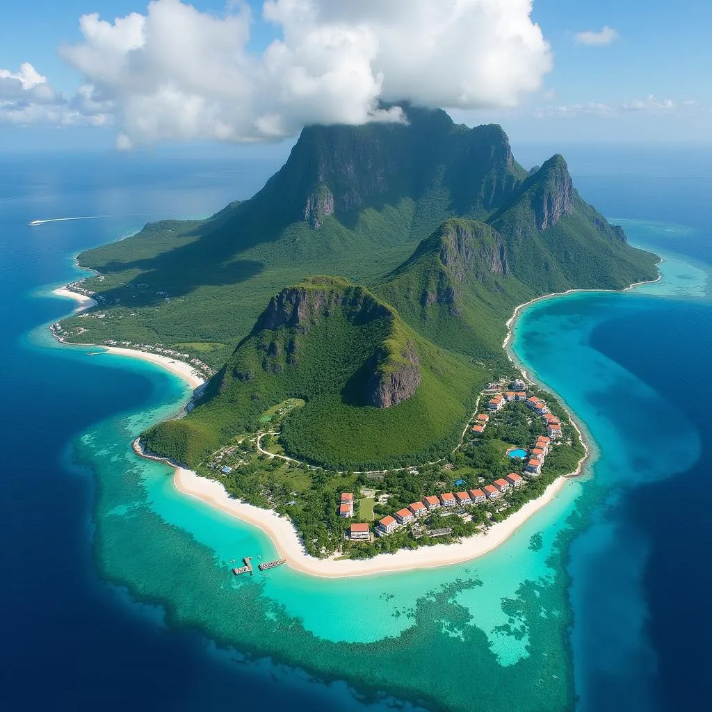 Aerial view of a lush Caribbean island