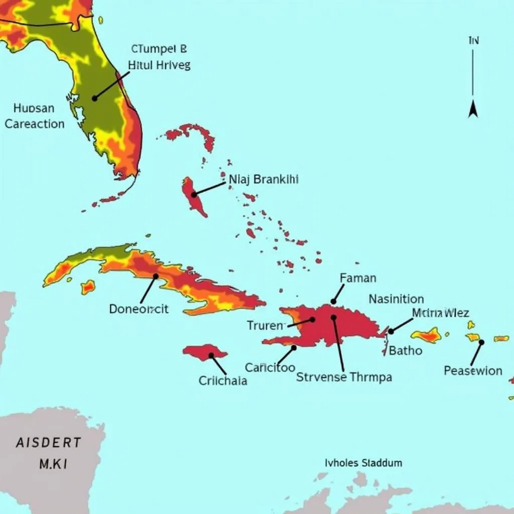 Map of Caribbean Islands with Cricket Stadiums