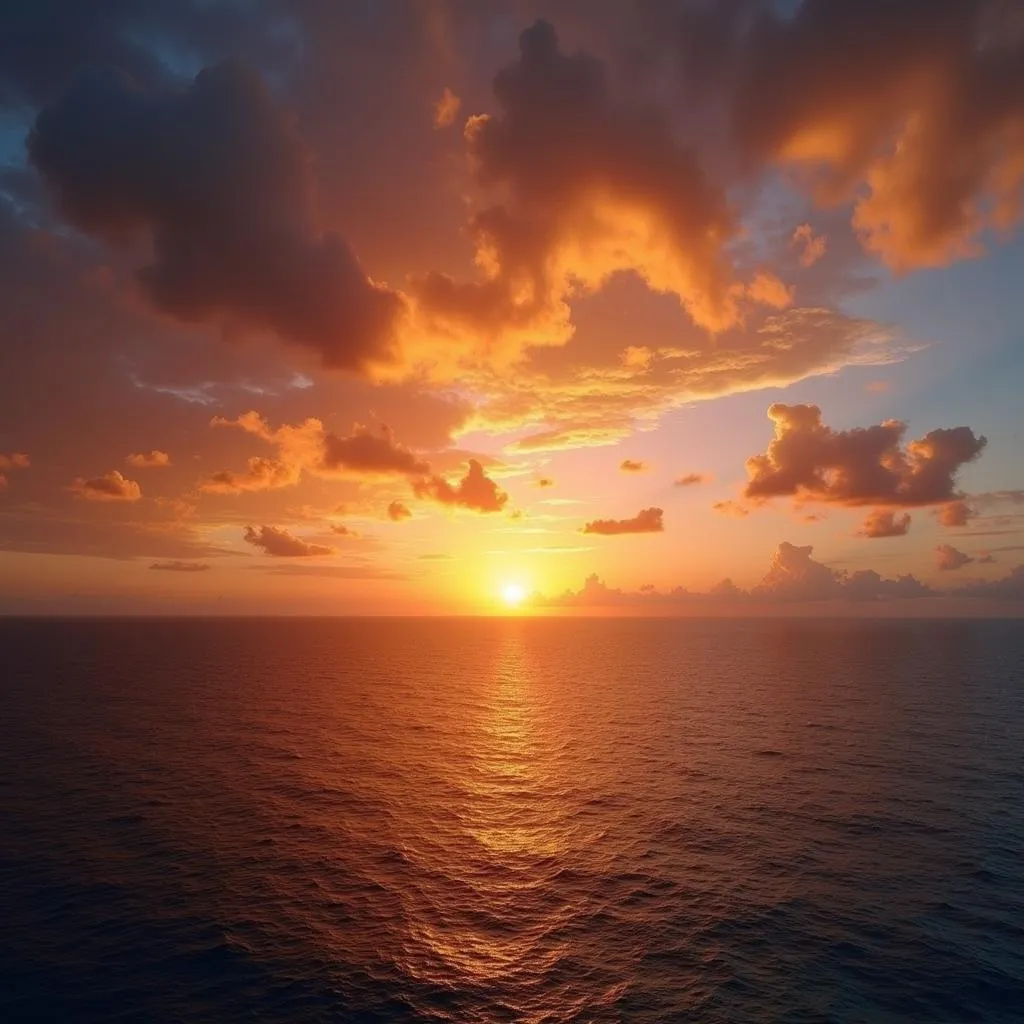 Golden sunset over the Caribbean Sea