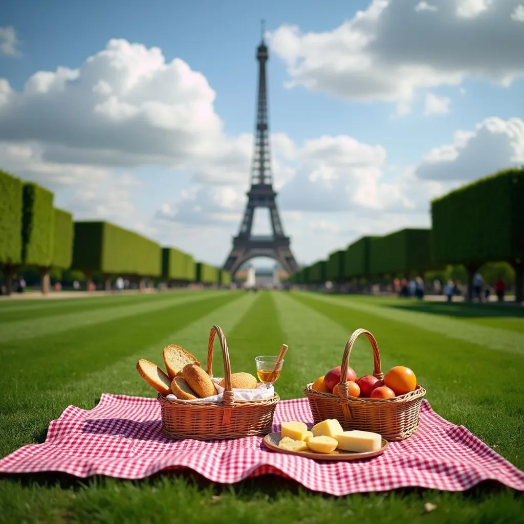 Picnic on Champ de Mars with Eiffel Tower view