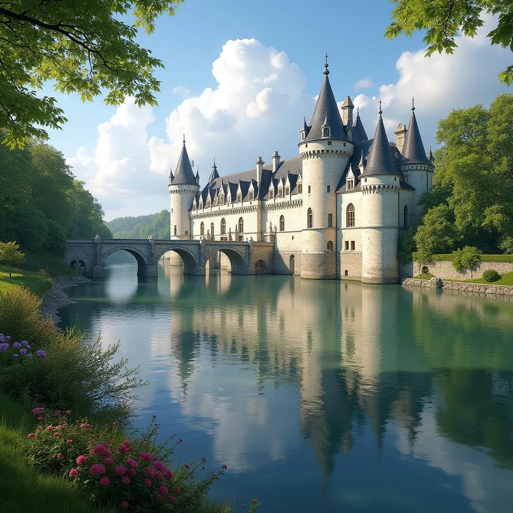 Chenonceau Castle spanning the Cher River in the Loire Valley