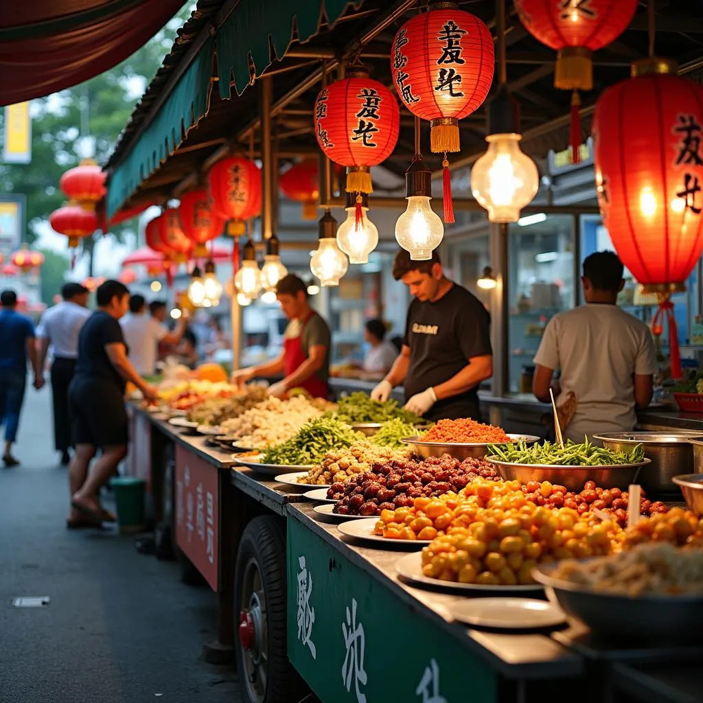 Singapore Chinatown street food stalls and vendors.