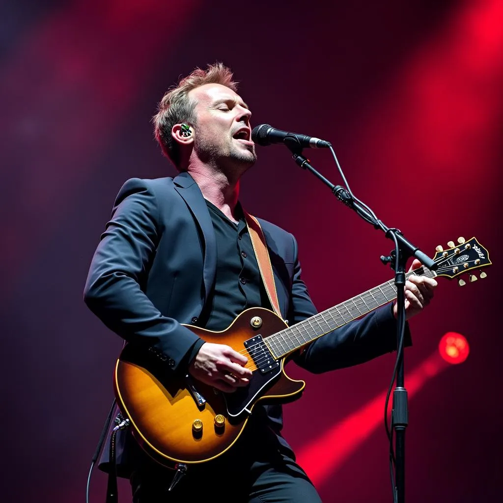 Chris Martin Performing at a Coldplay Concert in Manchester