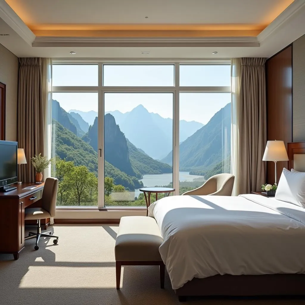 Spacious hotel room in Saputara with mountain view