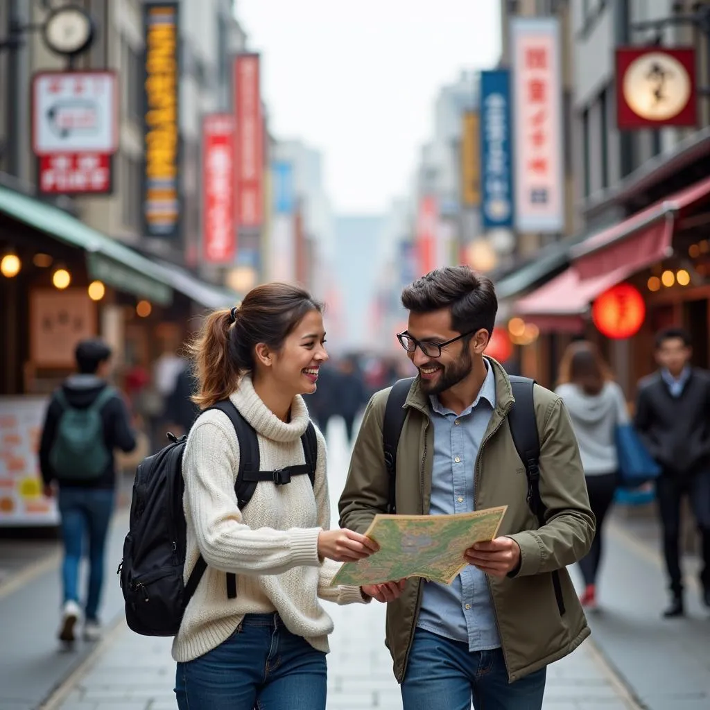 Couple exploring Japan on a budget