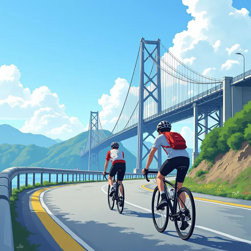 Cyclists enjoying the scenic Shimanami Kaido route in Japan