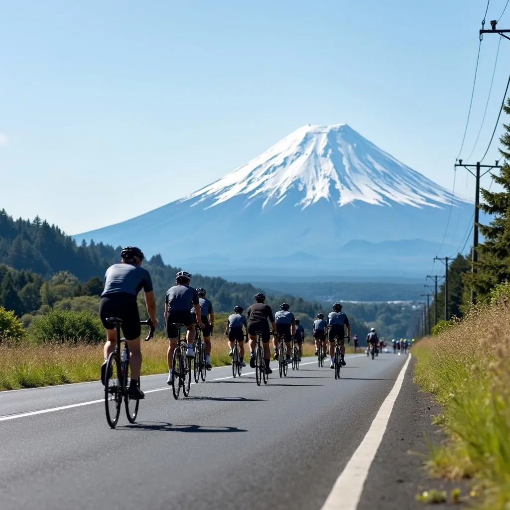 Cycling tour with Mount Fuji in the background