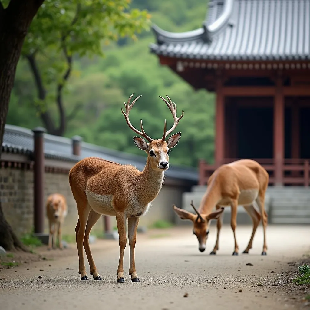 Deers in Nara Park, a tranquil and serene environment