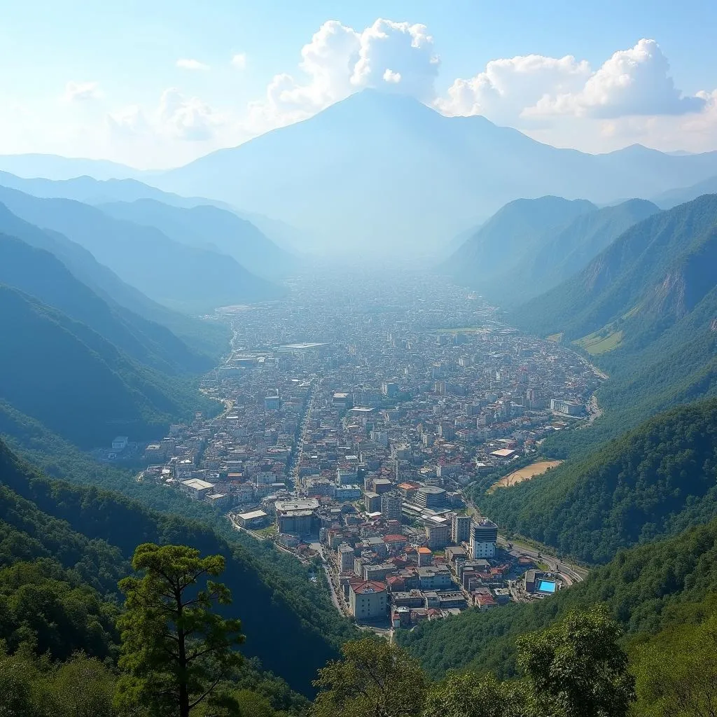 Panoramic view of Dehradun cityscape with Himalayan foothills in the background