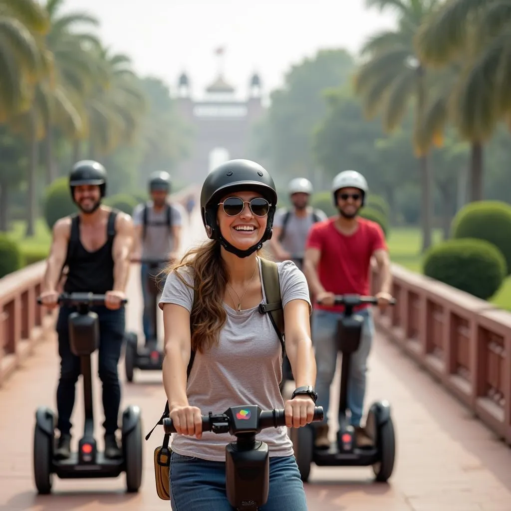 Group of tourists enjoying a Segway tour in Delhi