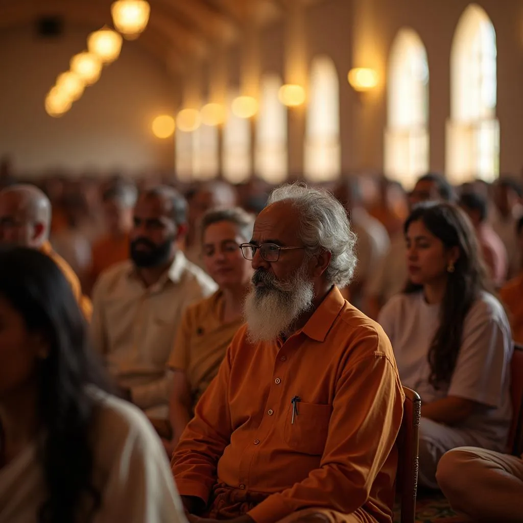 Devotees meditating at Radha Soami Satsang