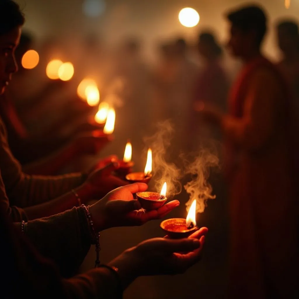 Devotees performing aarti at Abu Ambaji Temple