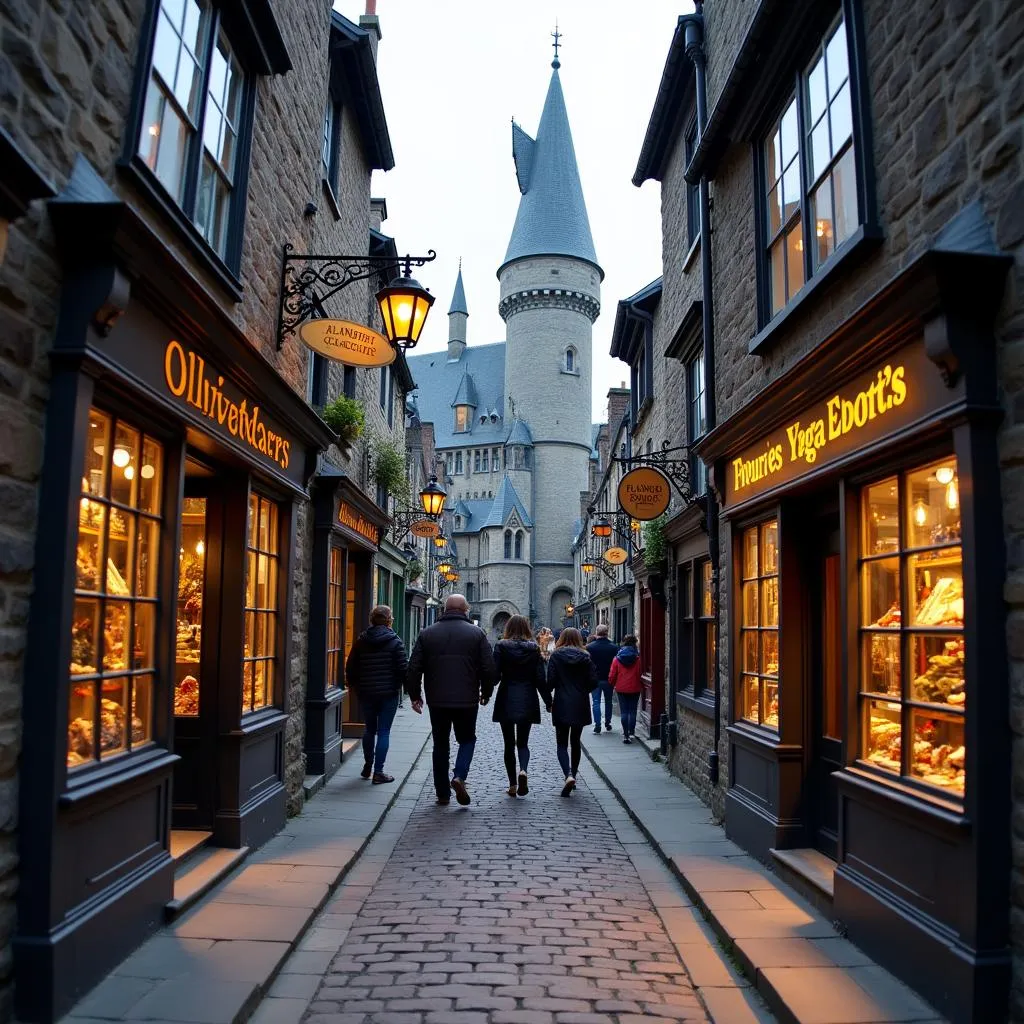 Exploring the shops of Diagon Alley at the studio tour