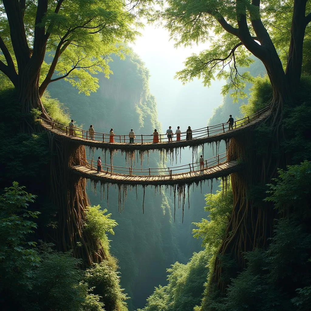 Double-decker living root bridge