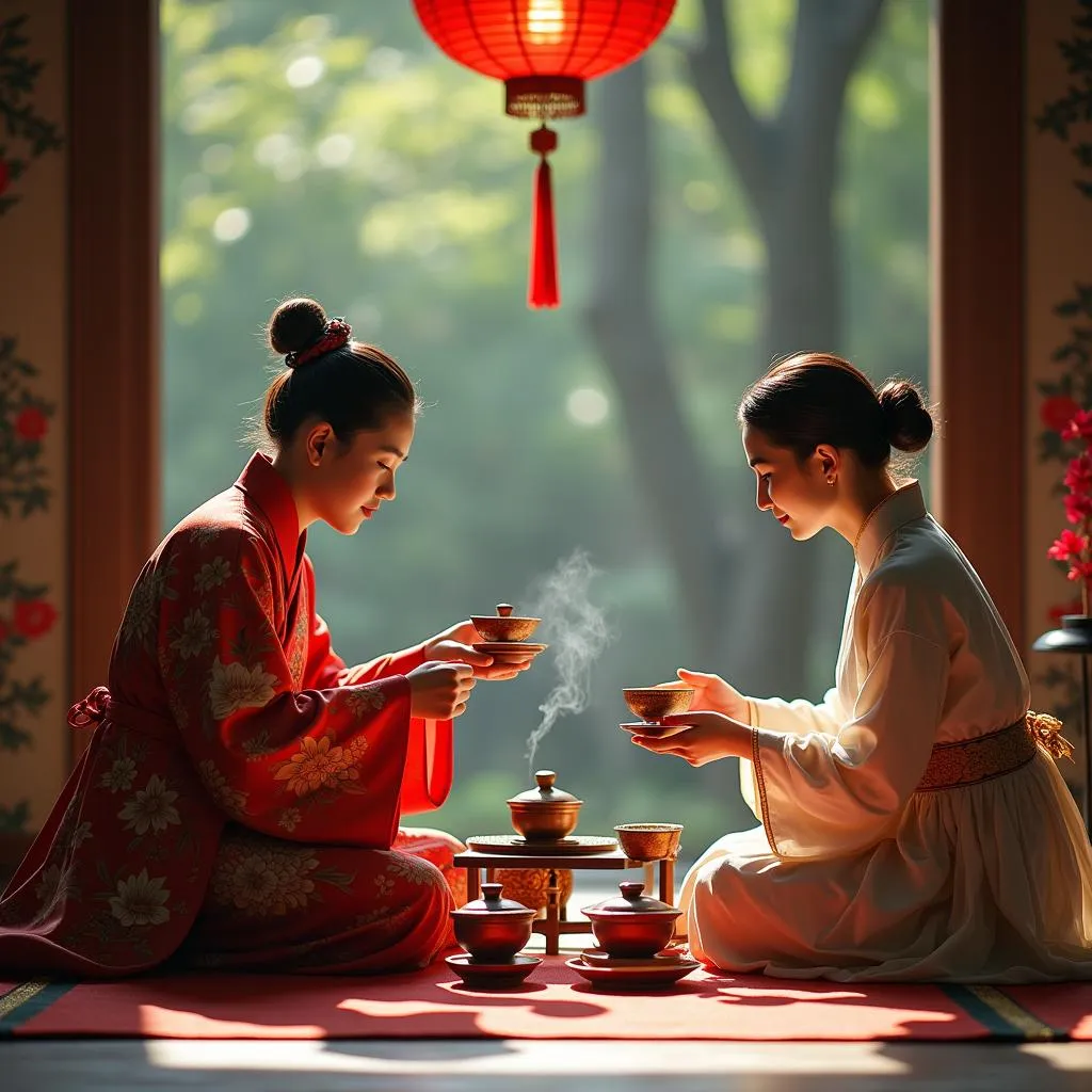 People participating in a traditional Chinese tea ceremony