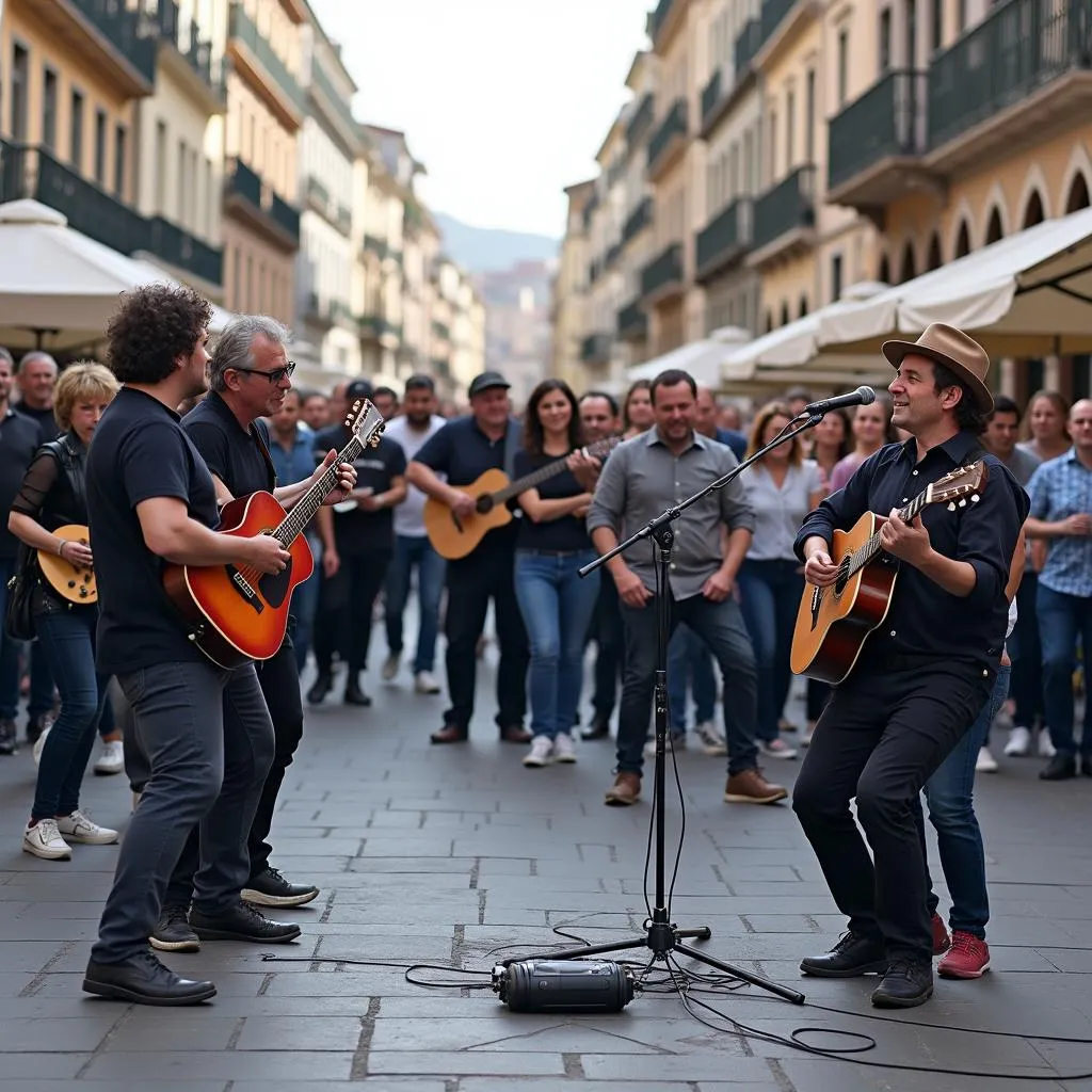 European street musicians performing rock music