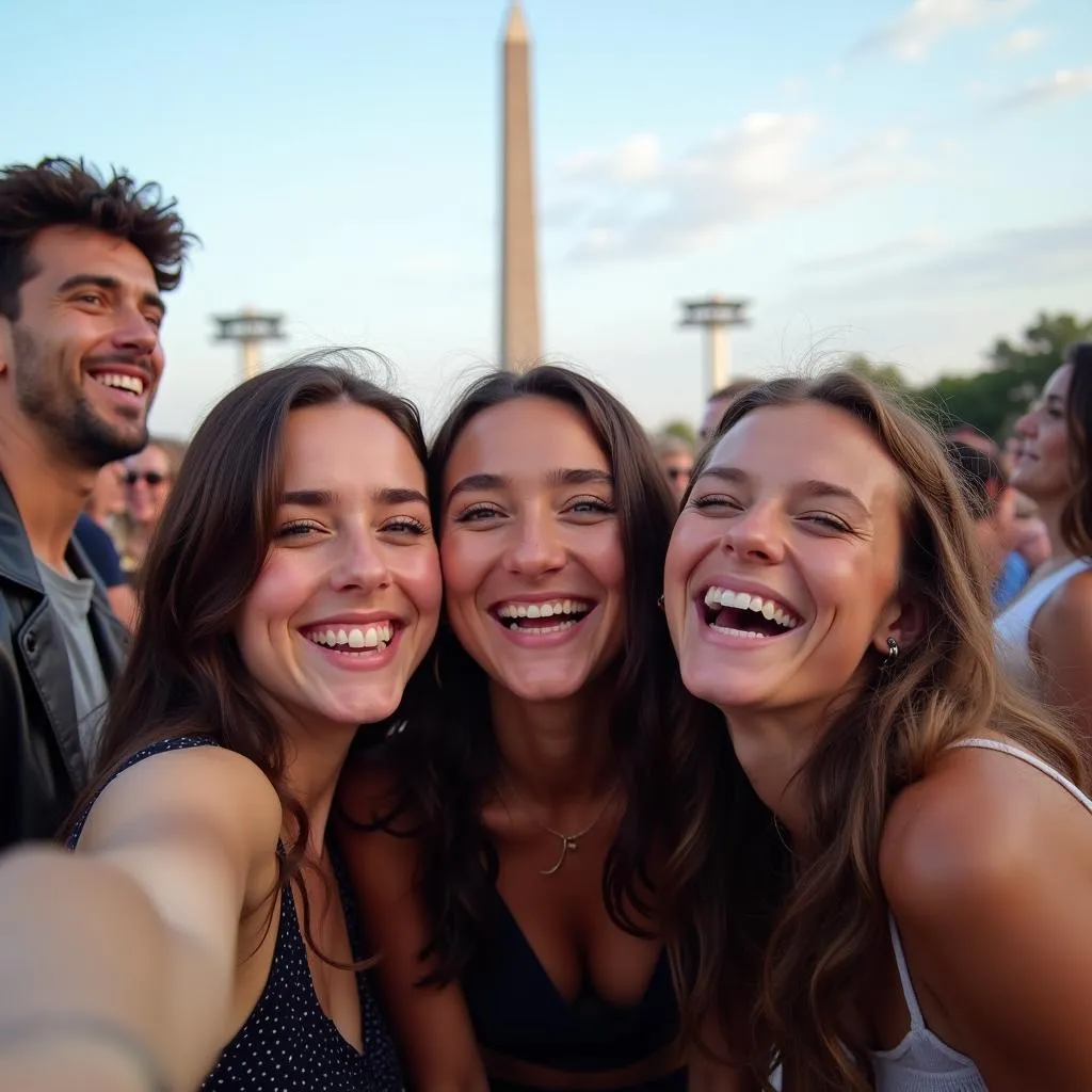 Tourists enjoying a city during a music tour